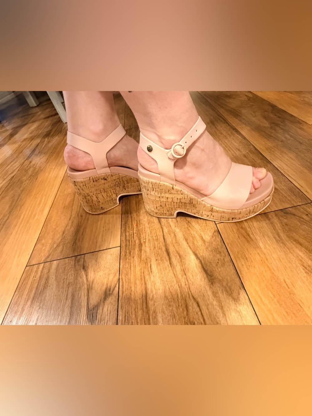 Reef Blush Pink Cork Wedge Sandals with Ankle Strap - Picture 8 of 9